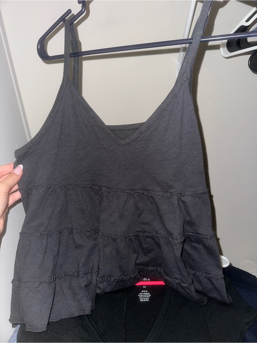 American Eagle Outfitters Black Smocked Tier V‑Neck Camisole